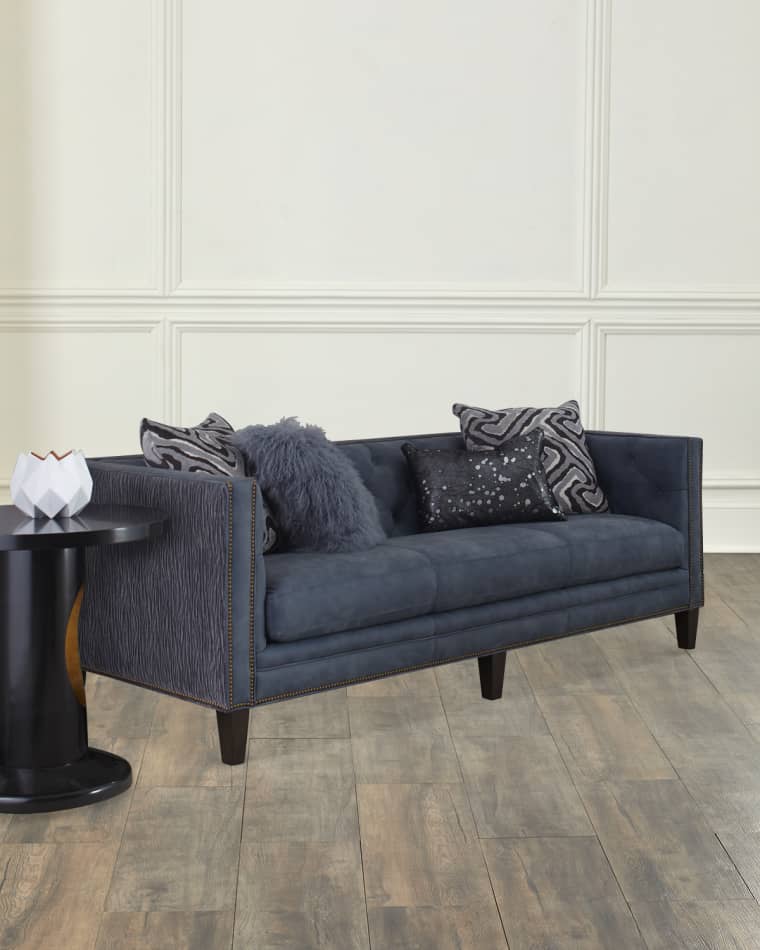 Massoud Jillian Tufted Leather Sofa 90"
