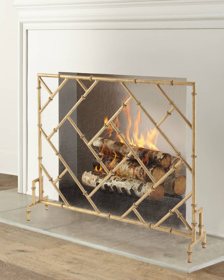 NEW HORCHOW DOMINIC SQUARE SILVER Flat Panel IRON Fireplace Screen Geometric 