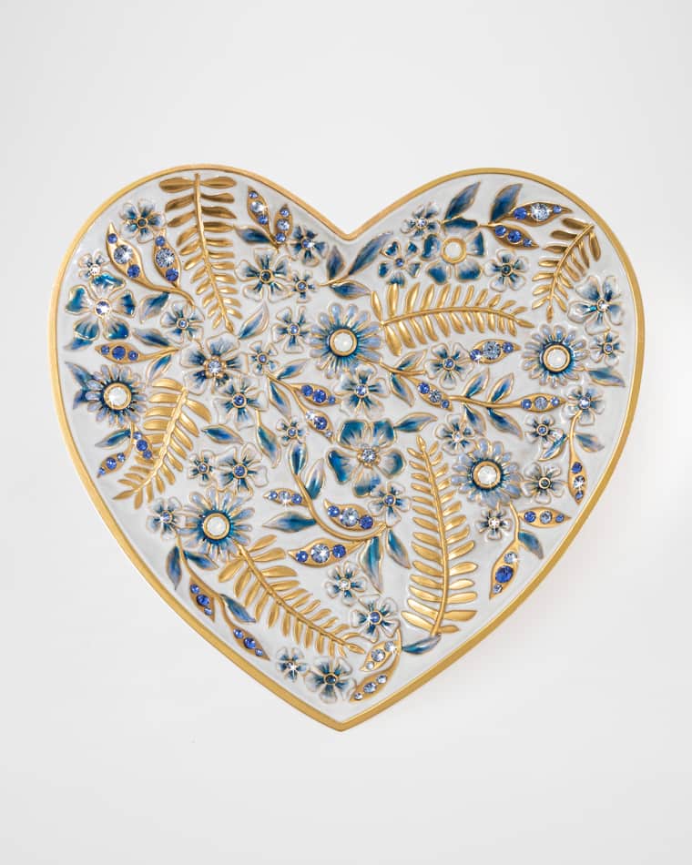 Jay Strongwater Indigo Floral Heart Trinket Tray
