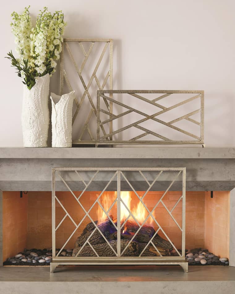 Global Views Chinoise Fret Nickel Fireplace Screen