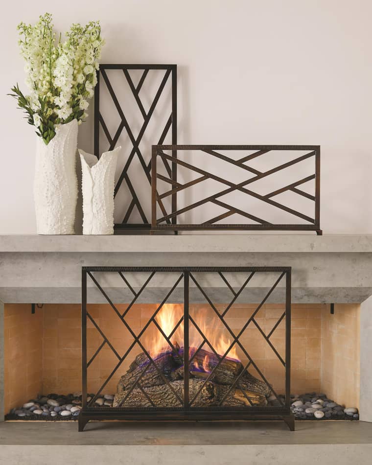 Global Views Chinoise Fret Bronze Fireplace Screen