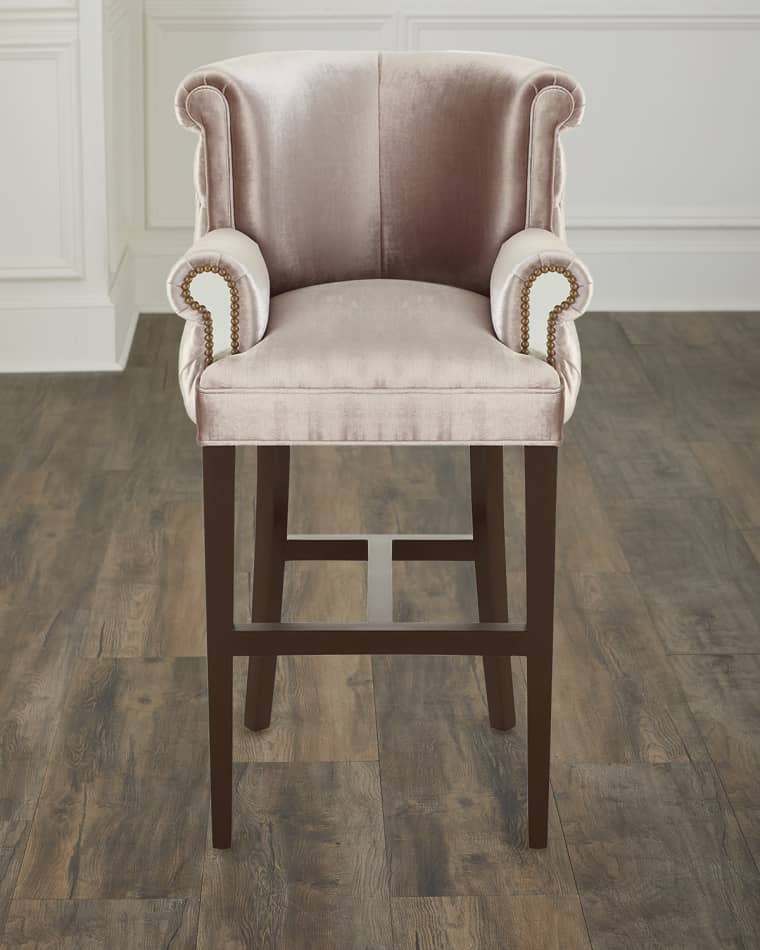 Haute House Eva Mirror Trim & Velvet Barstool, 32"