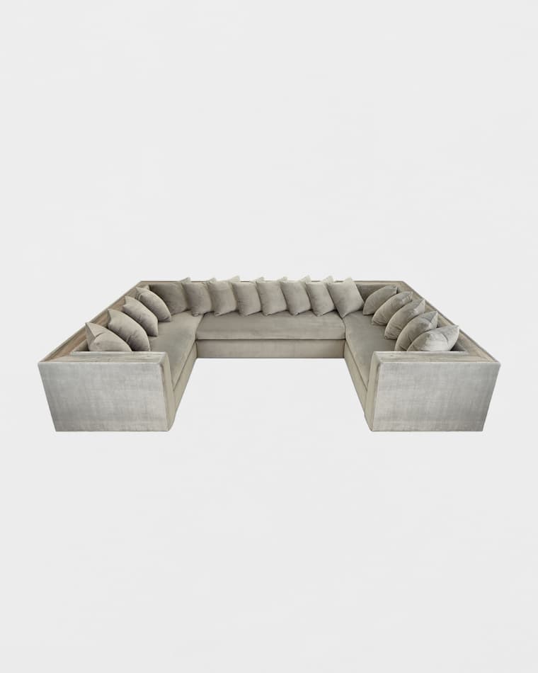 Haute House Donovan Tile Trimmed Sectional Sofa with 17 Pillows