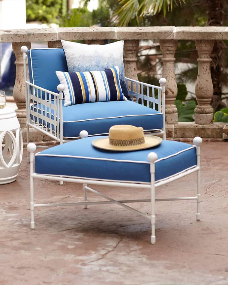 Neiman Marcus Avery Ottoman, White/Blue