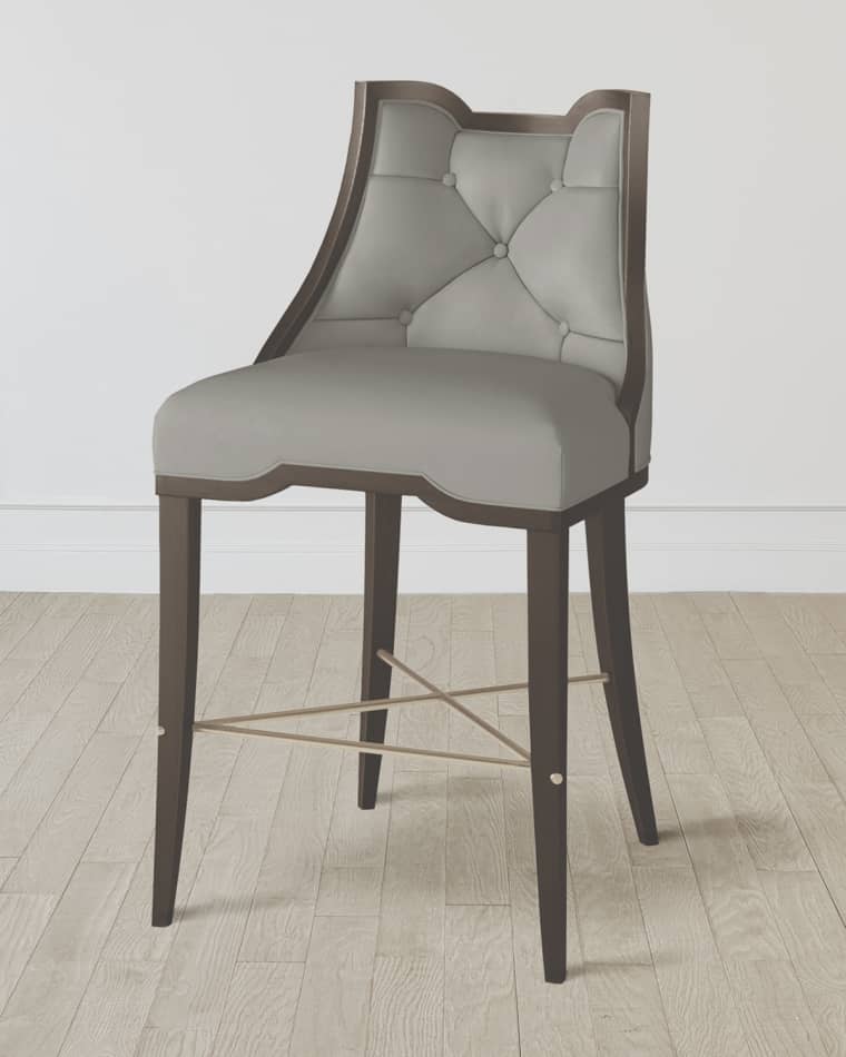 William D. Scott for Global Views Logan Walnut/Chesterfield Gray Leather Counter Stool