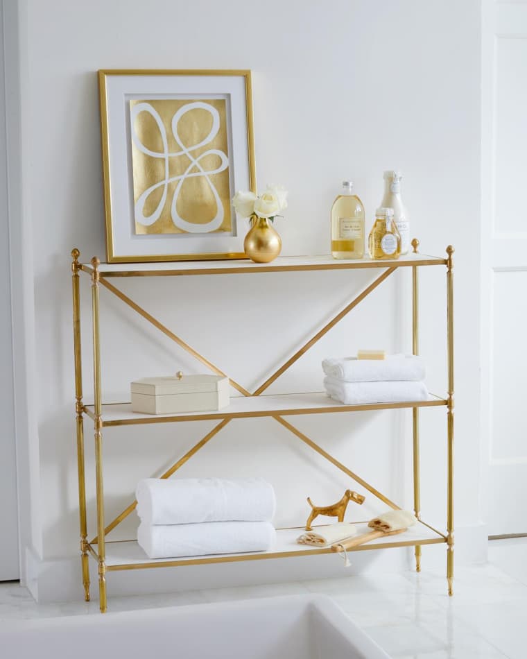 William D. Scott for Global Views Acorn Brass Open Shelf Console