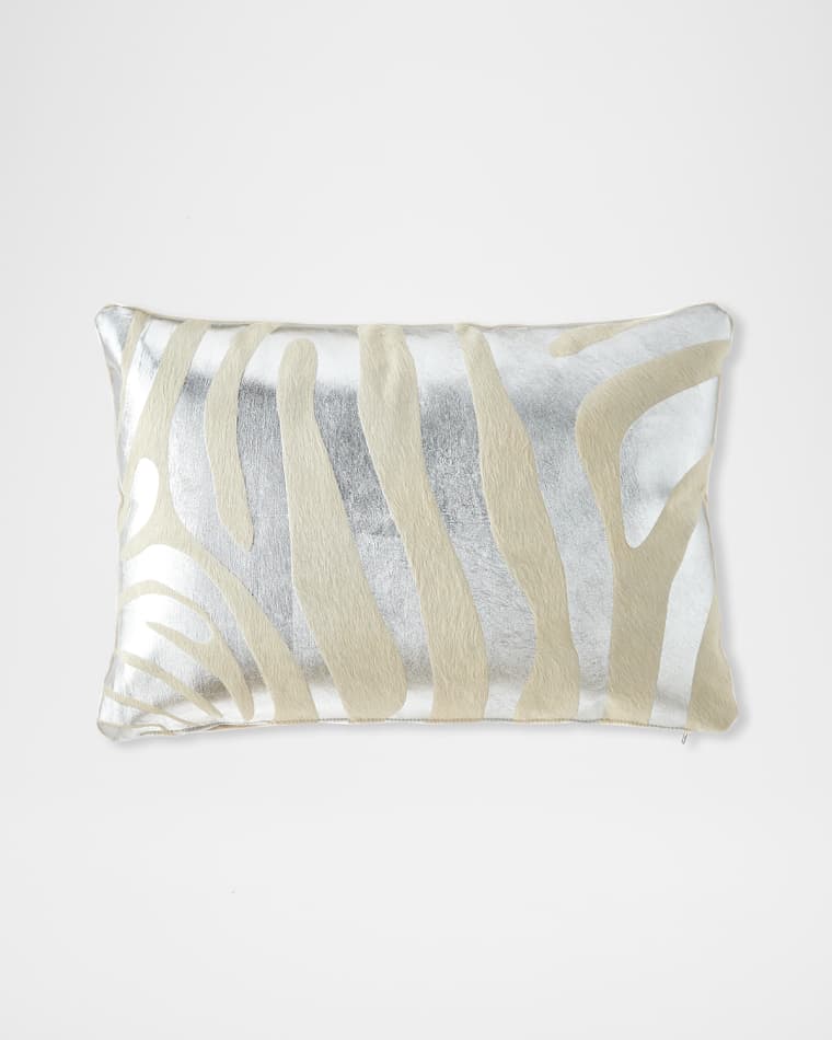 Massoud Metallic Zebra Hair Hide Pillow, 23" x 15"