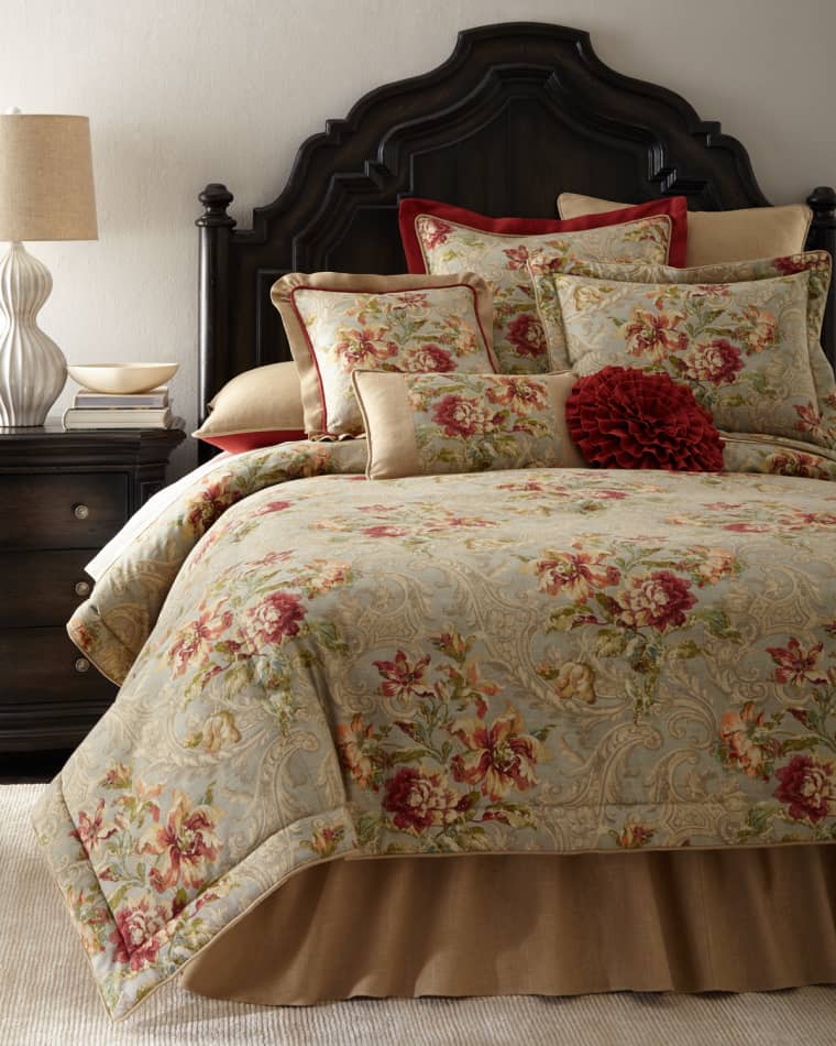 Sherry Kline Home Fresco Dust Skirt, QUEEN European Fresco Sham with Paprika Flange European Fresco Reversible Solid-Color Sham