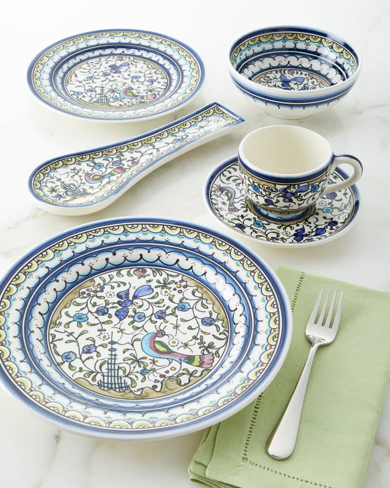 Neiman Marcus Pavoes Blue and Green Dinner Plates, Set of 4 20-Piece Pavoes Blue and Green Dinnerware Set Pavoes Blue and Green Salad Plates, Set of 4