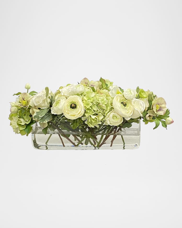 Winward Home Ranunculus Rose Faux Floral Arrangement in Rectangular Vase