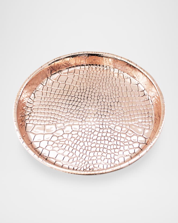 Coppermill Kitchen Antique English Copper Embossed Round Bar Tray, Late 19th Century