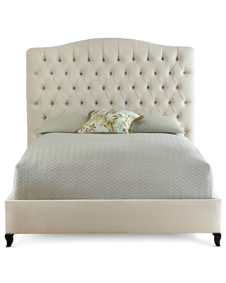 Haute House Harper Tufted Ivory Velvet King Bed