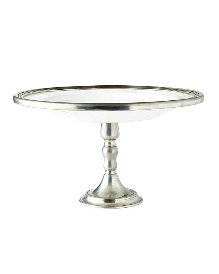 Neiman Marcus Large Ceramic & Pewter Pedestal Server