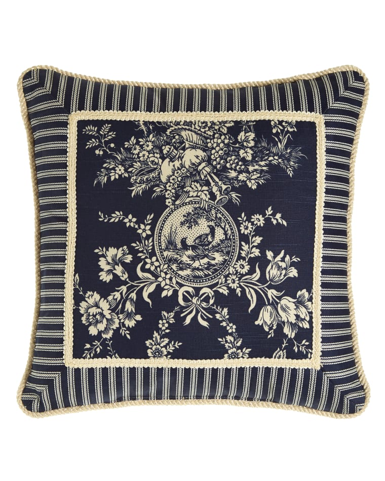 Sherry Kline Home Country Toile Pillow with Striped Frame, 19"Sq.