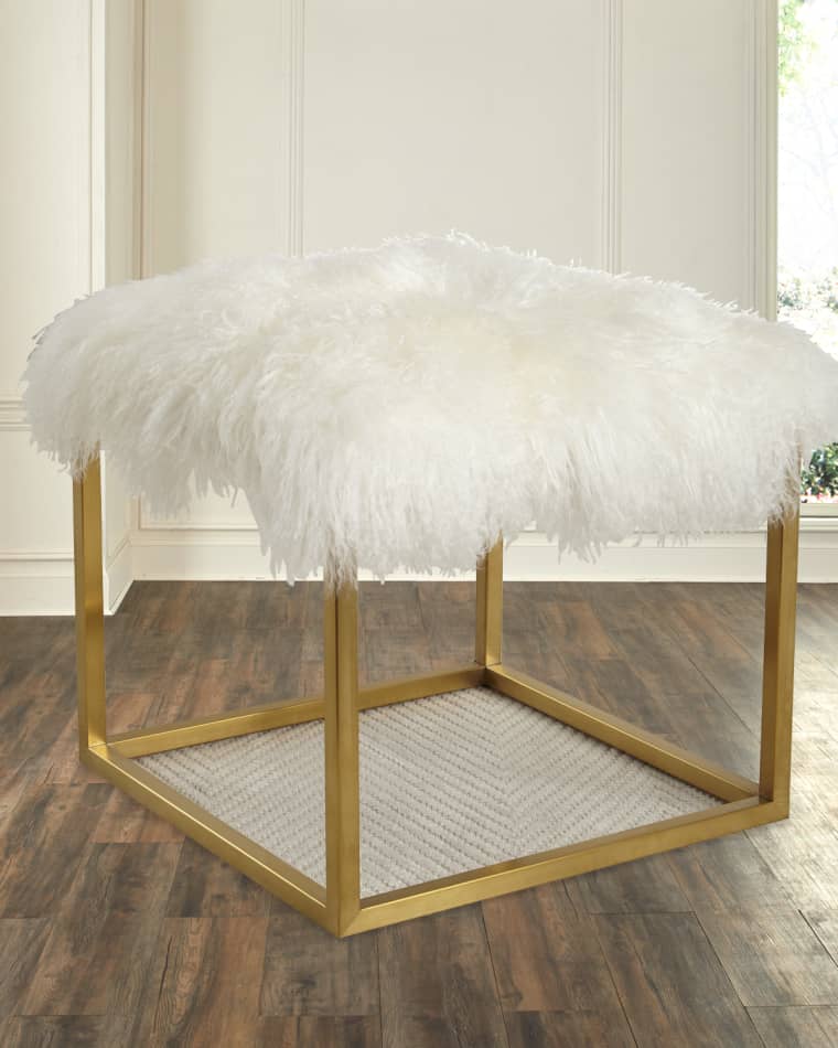 Massoud Reno Gold Sheepskin Ottoman