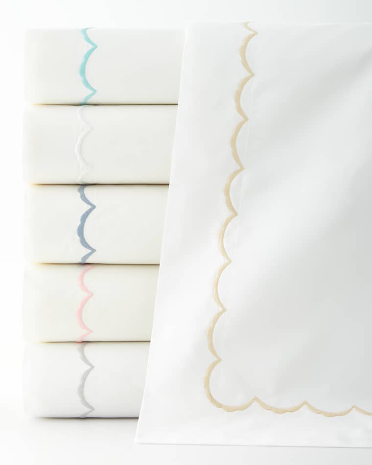 Matouk Scallop Embroidered 350 Thread Count Flat Sheet, Queen