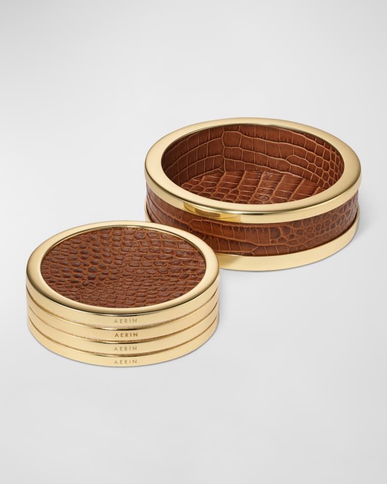 AERIN Colette Croc-Embossed Leather Coasters, Set of 4