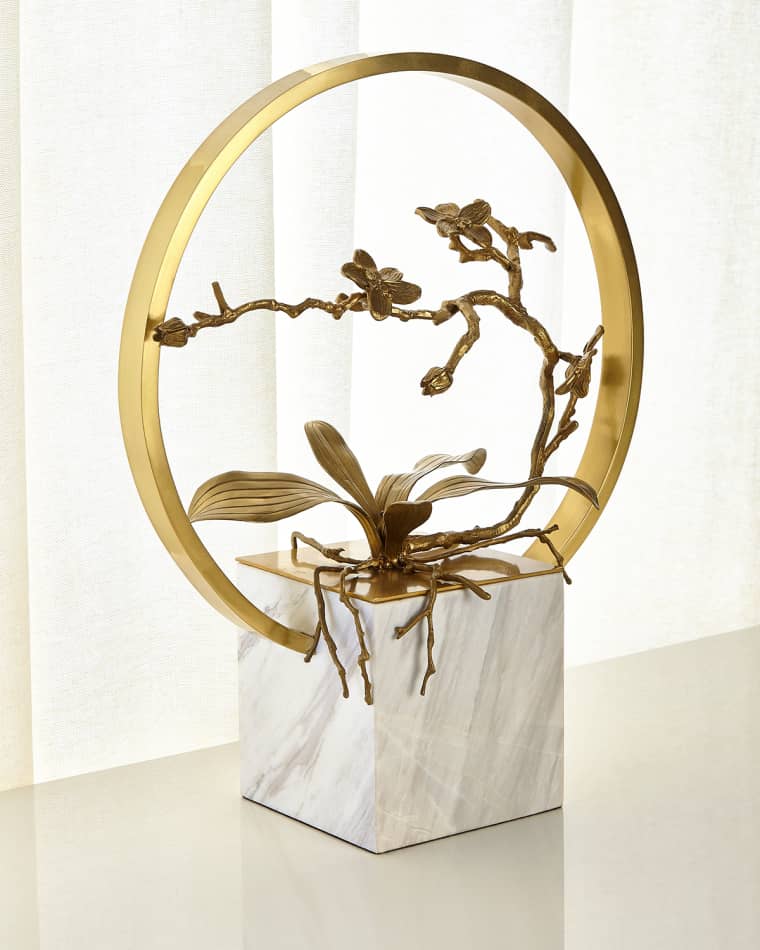 John-Richard Collection Antiqued Brass Orchid Table Top Sculpture
