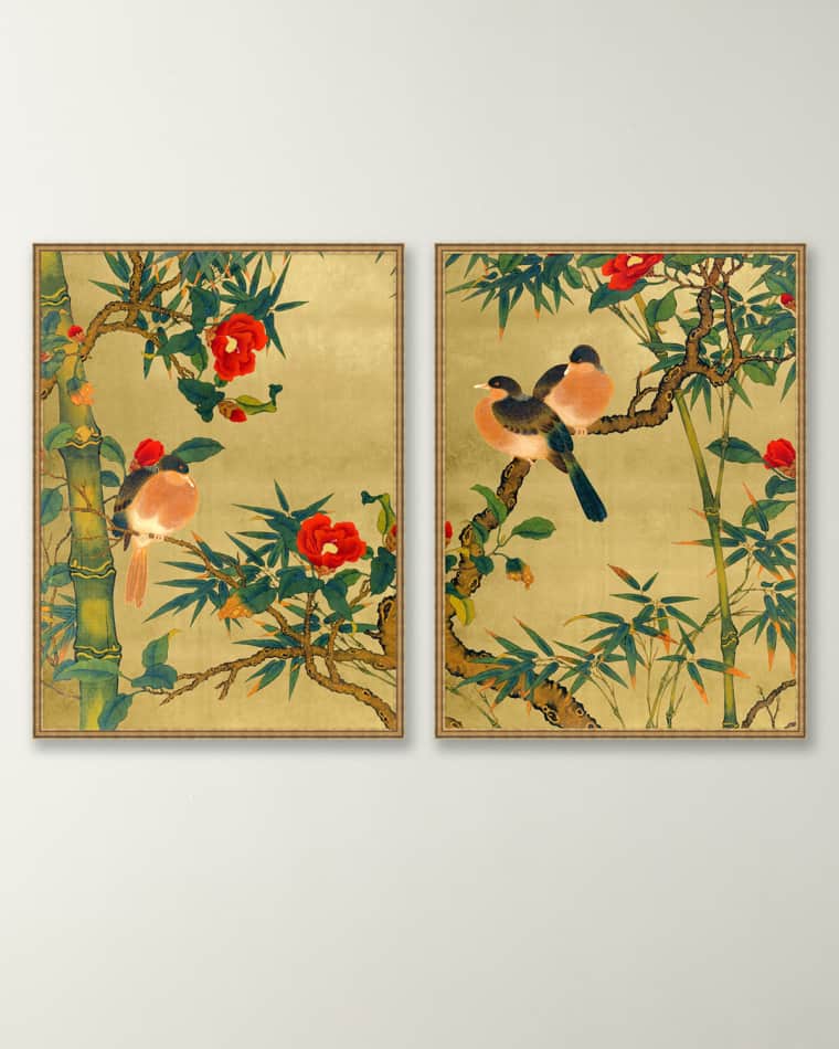 Wendover Art Group "Bamboo Garden Birds" Giclee Wall Art, Set of 2