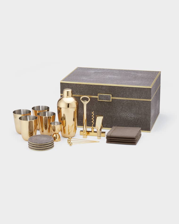AERIN Classic Faux Shagreen Bar Set, Chocolate