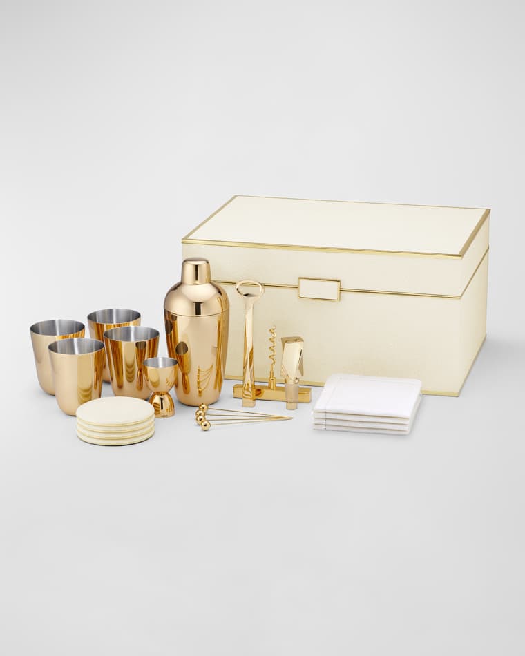 AERIN Classic Faux Shagreen Bar Set, Cream