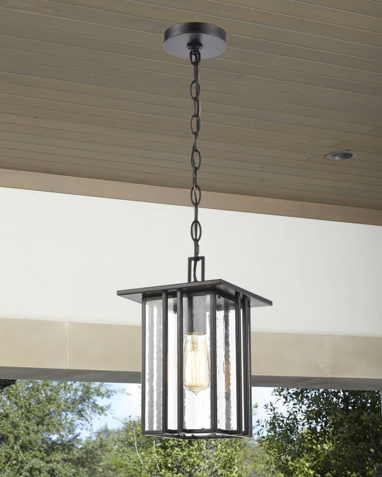 Radnor 1-Light Outdoor Lighting Pendant in Matte Black with Seedy Glass