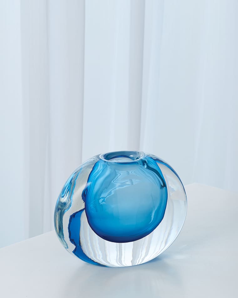 Global Views Off Set Round Vase - Light Blue