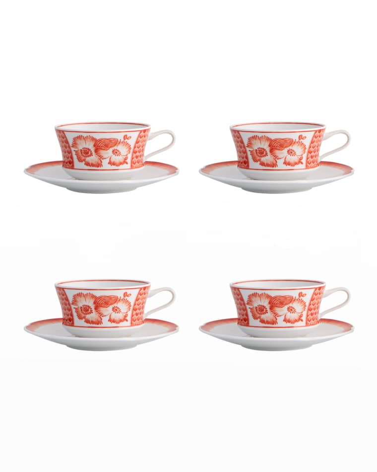 Vista Alegre Coralina Teacups & Saucers, Set of 4