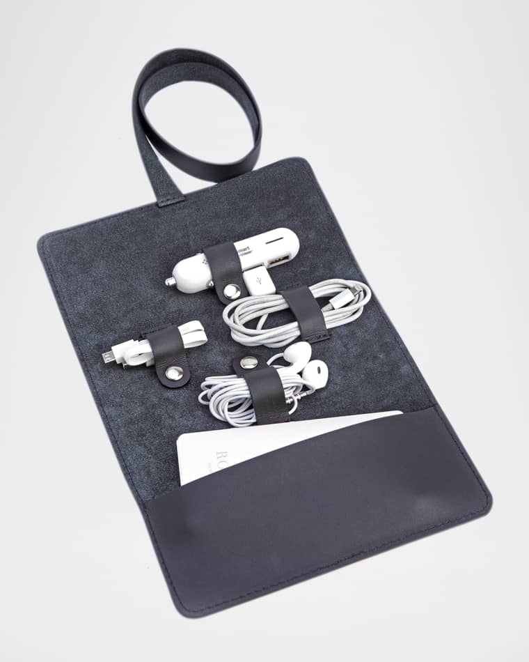 ROYCE New York Monogrammed Leather Tech Cord Accessory Organizer
