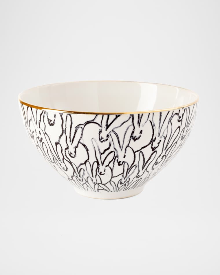 Hunt Slonem Rabbit Run Cereal Bowl with Gold Rim