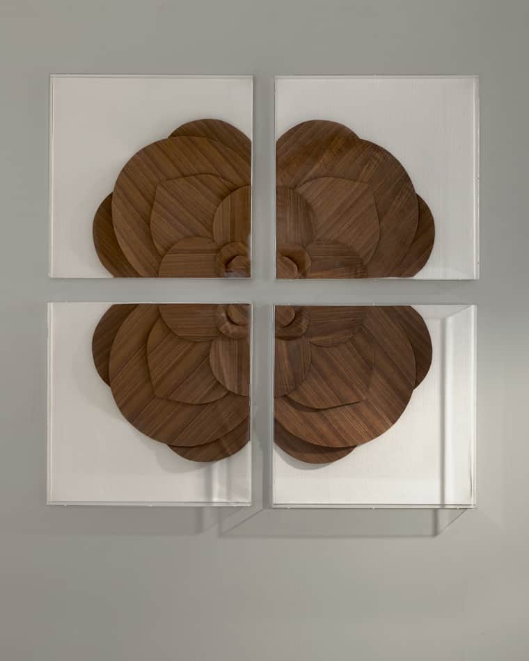 Tommy Mitchell Walnut Veneer Medallion Wall Decor on Snow Linen