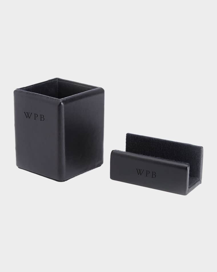 ROYCE New York Monogrammed Leather Executive Desk Accessory Set