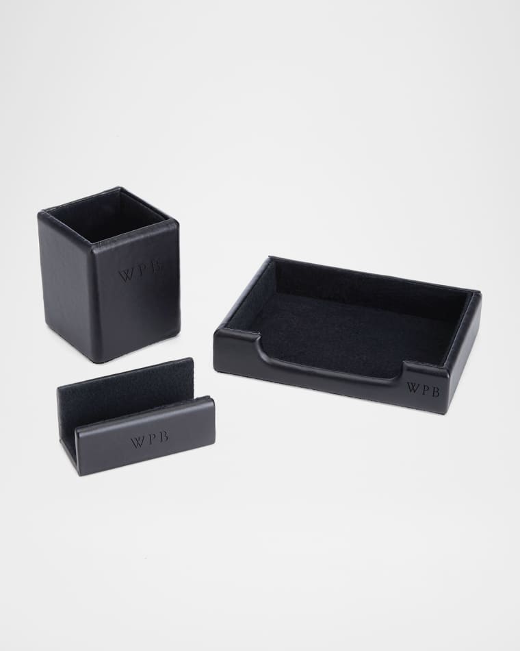 ROYCE New York Monogrammed Leather Executive Desk Accessory Set
