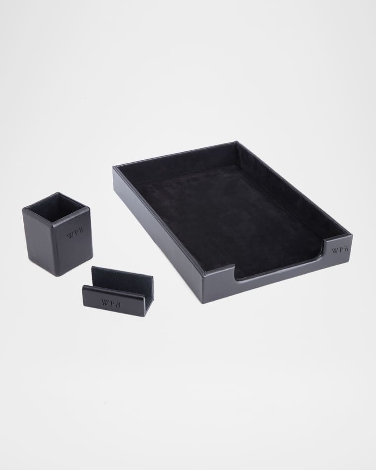 ROYCE New York Monogrammed Leather Executive Desk Accessory Set