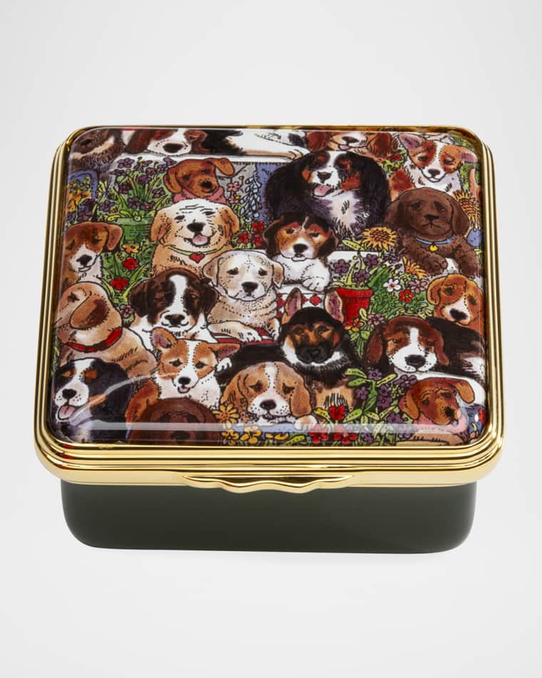 Halcyon Days Dogs Leave Paw Prints Enamel Box