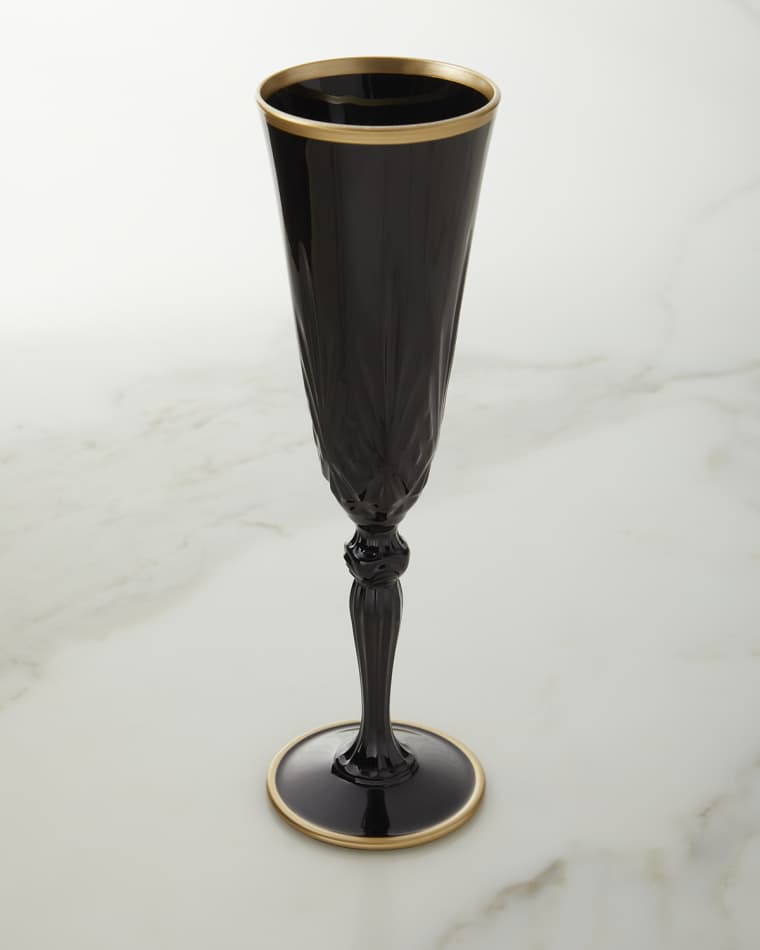 Neiman Marcus Elegance Black and Gold Collection Champagne Flute Glasses, Set of 4