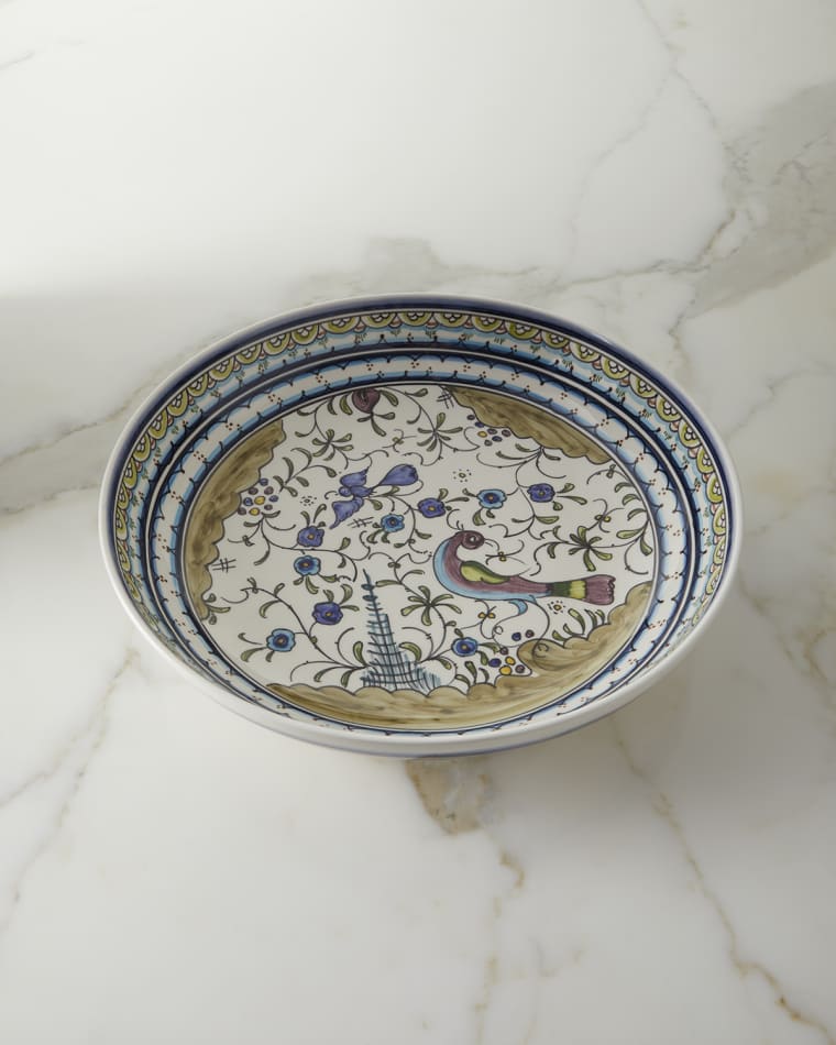Neiman Marcus Blue and Green Pavoes Serving Bowl