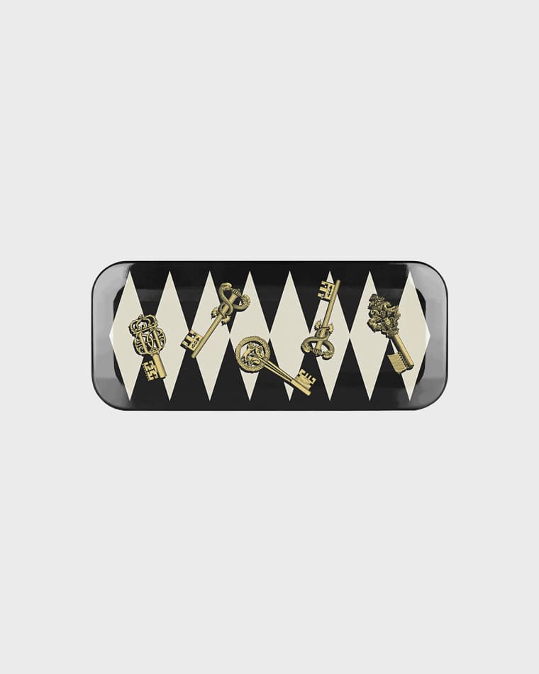 Fornasetti Chiavi Gold and Rombi Tray - 25x60 cm
