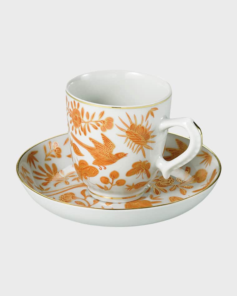 Mottahedeh Sacred Bird & Butterfly Demitasse Cup & Saucer Plate