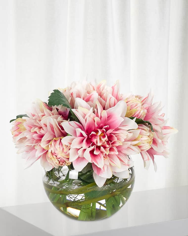 NDI Dahlia Faux-Floral Arrangement in Glass Bubble, 10wx10dx9h