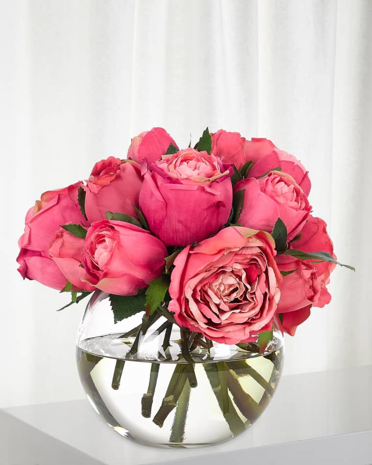NDI Rose Faux-Floral Arrangement in Glass Bubble, 9wx9dx8h