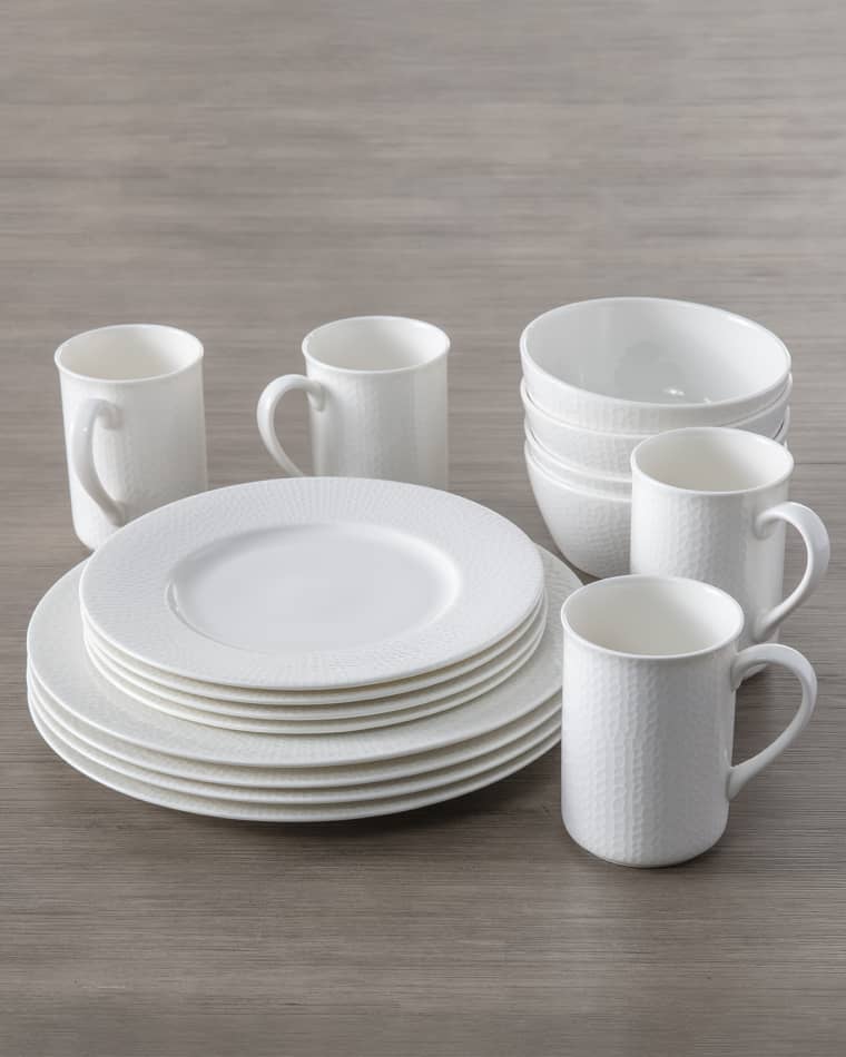Fortessa 16-Piece Amanda White Embossed Dinnerware Set