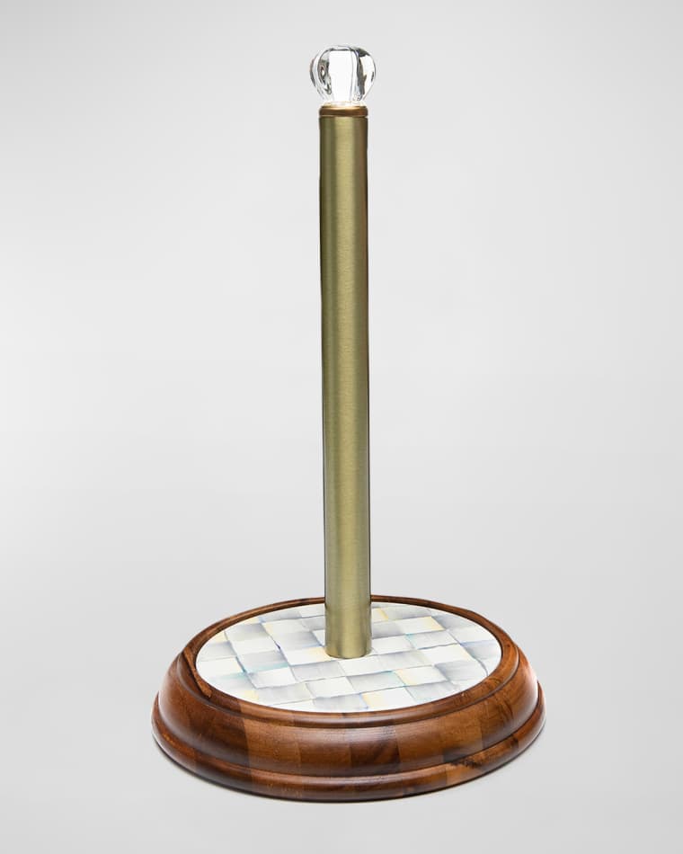 MacKenzie-Childs 14" Sterling Check Wooden Paper Towel Holder