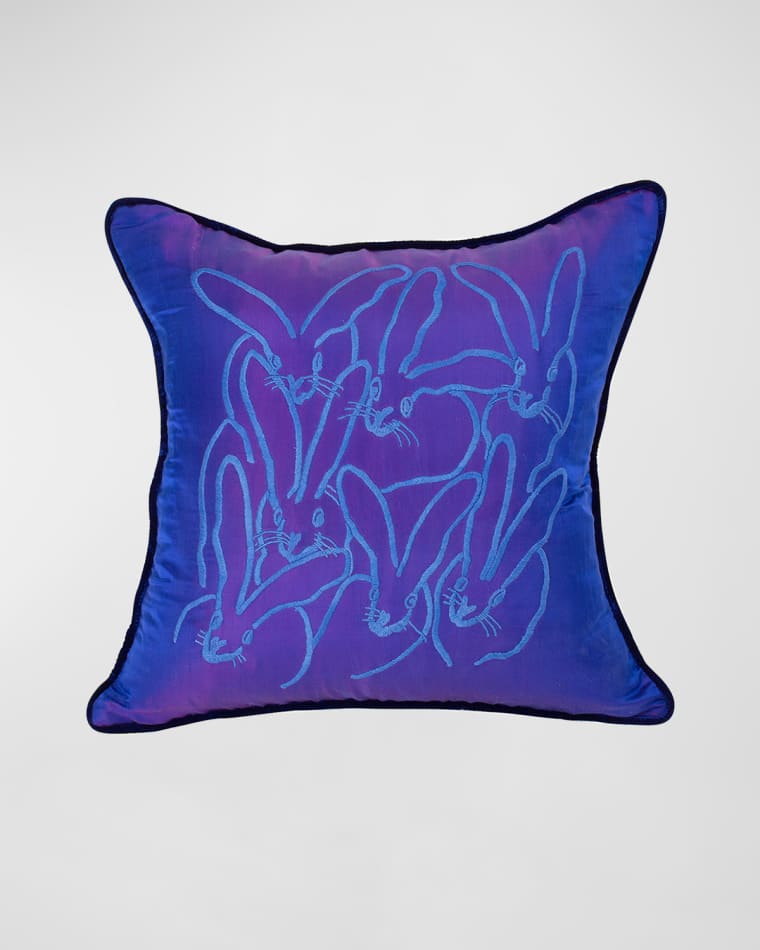 Hunt Slonem Embroidered Silk & Velvet Bunny Pillow, 22"