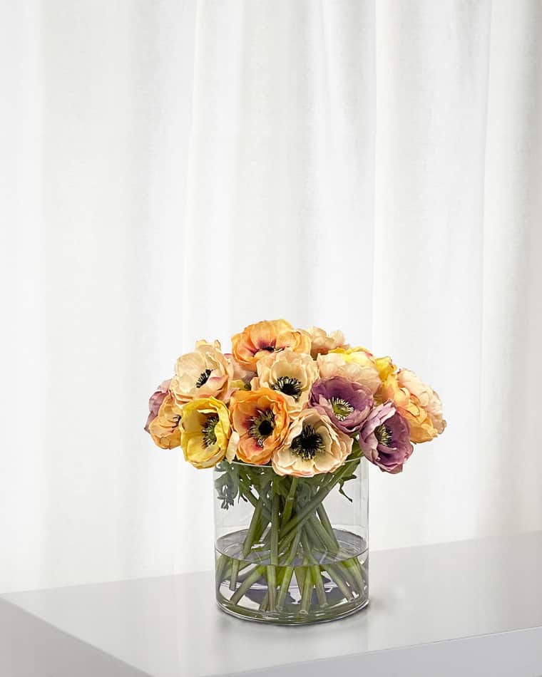 Winward Home Mix Anemone Faux Flowers w/ Vase
