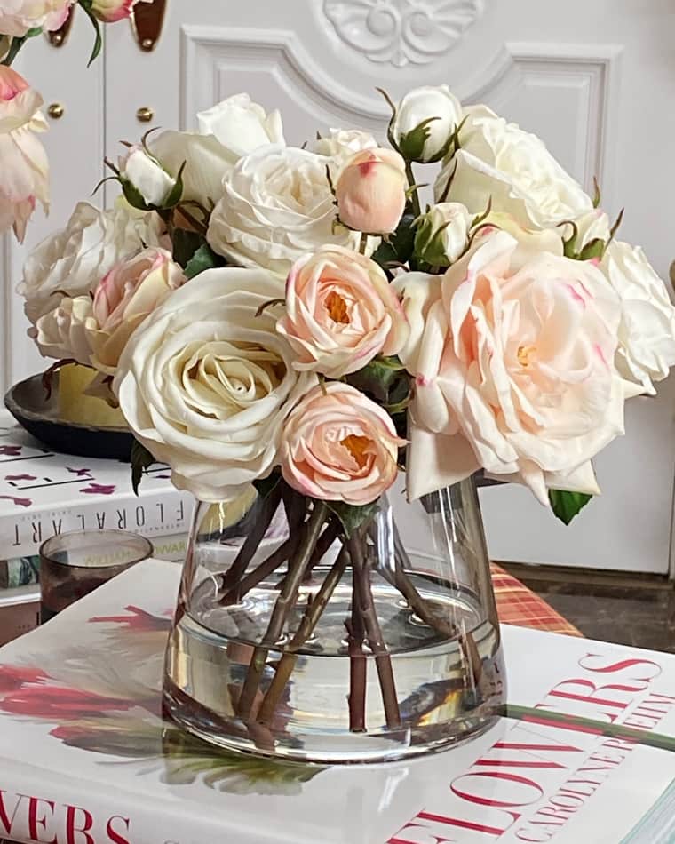 Winward Home Mix Rose Faux Flowers in Glass Vase