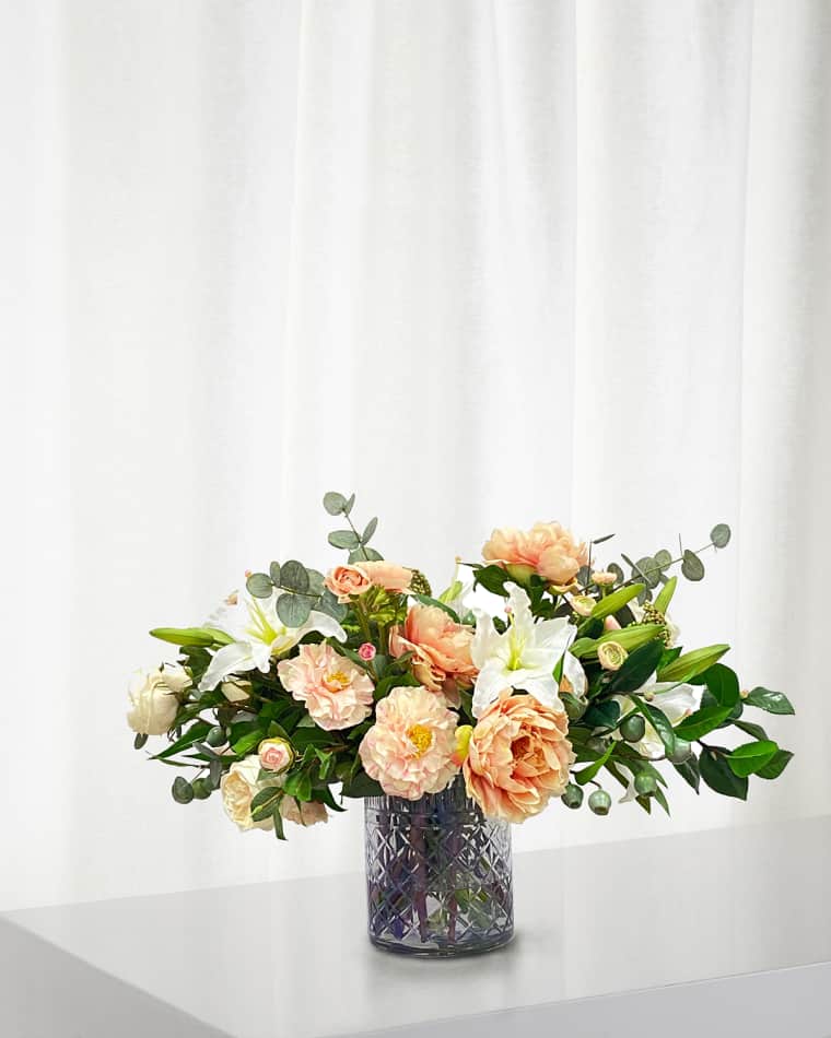 Winward Home Cafe Au Lait Combo Faux Flowers in Glass Vase