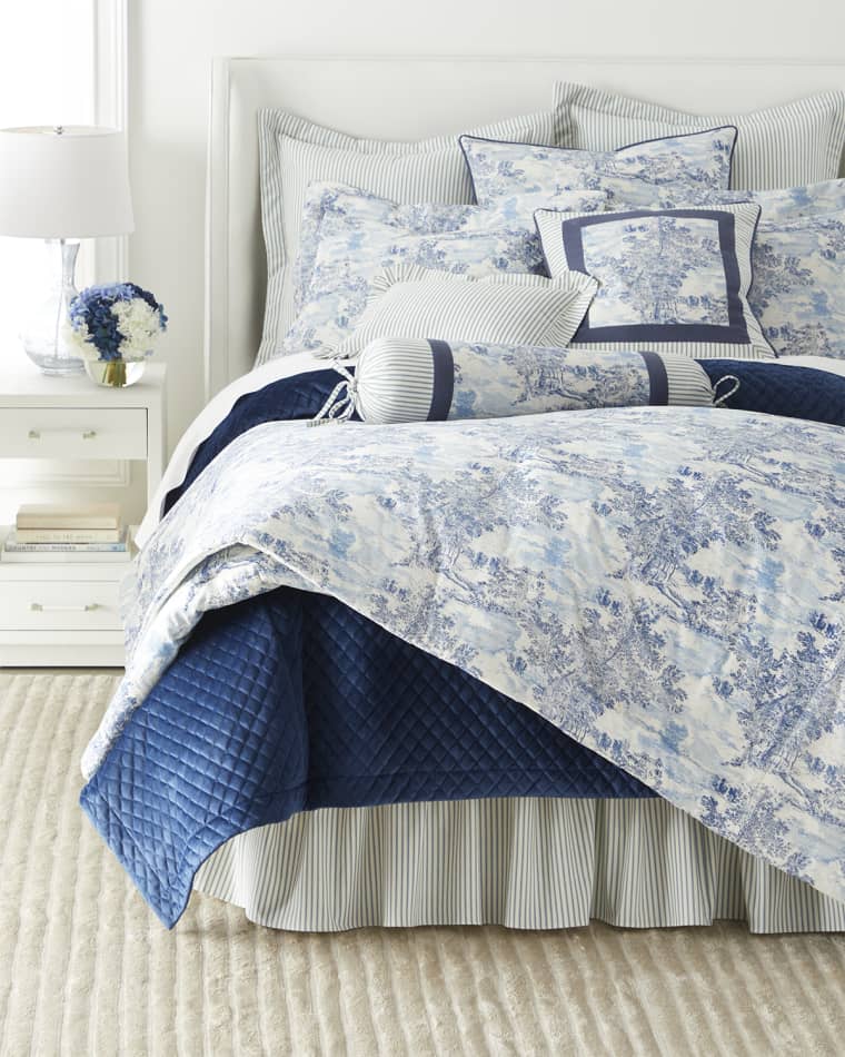 Sherry Kline Home Serene Scenes Main Euro Sham Serene Scenes Striped Ruffled Bed Skirt, KING