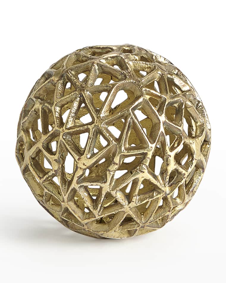 Global Views Jali Ball Small Decorative Accent, Antique Brass