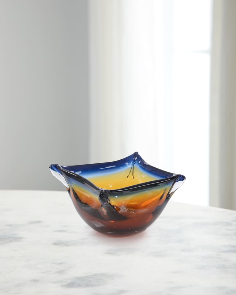 John-Richard Collection Handblown Dark Blue & Amber Glass Bowl